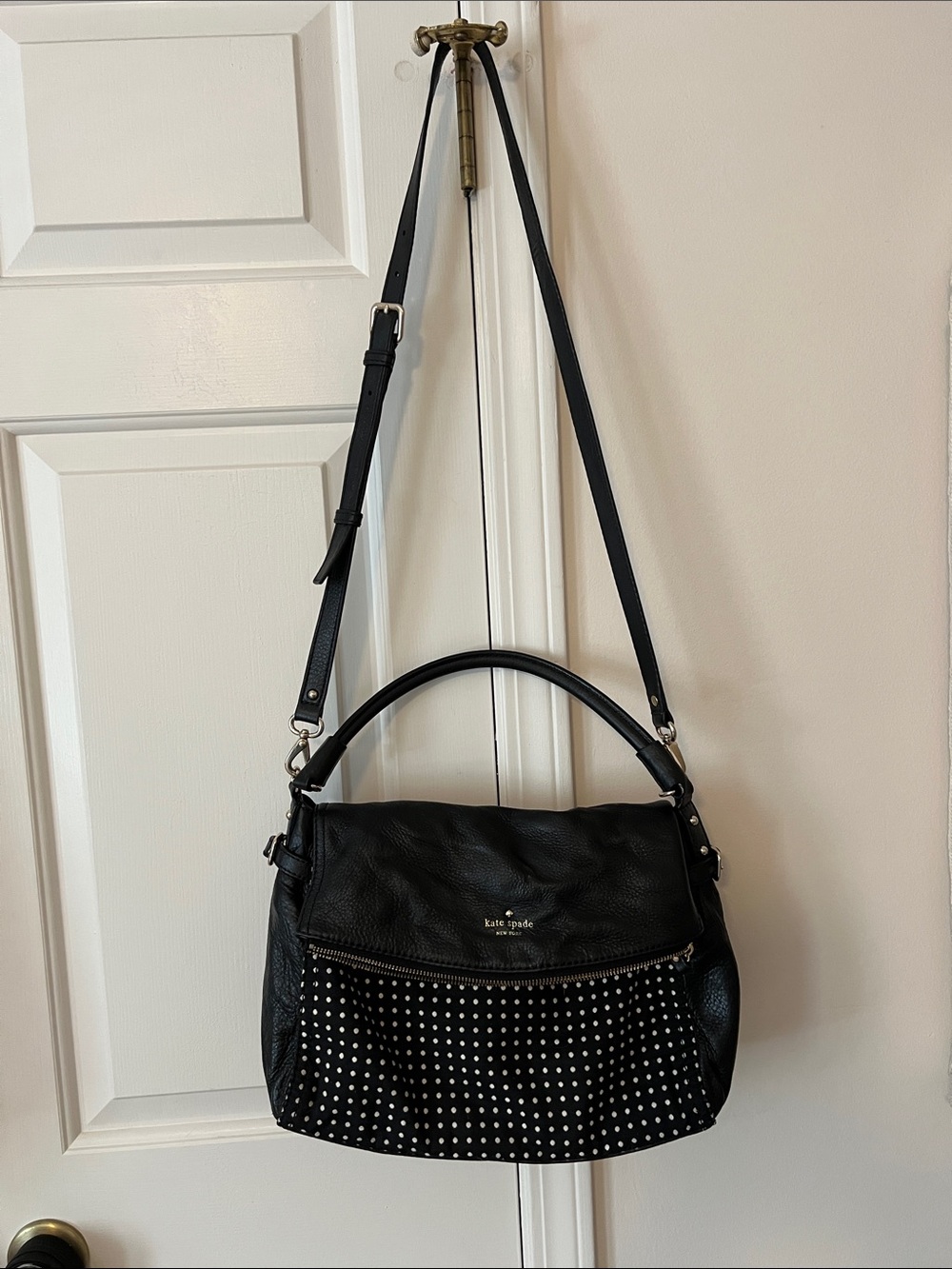 Kate Spade Cobble Hill Little Minka‎ Black Leather Polka Dot Satchel Crossbody